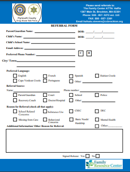 Screenshot of referral form